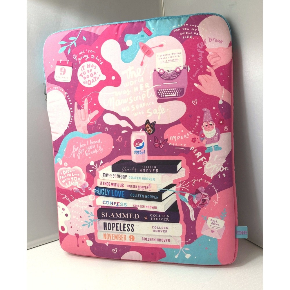 BOOK BEAU Book Sleeve Colleen Hoover Pink Zipper Padded Case 13x10